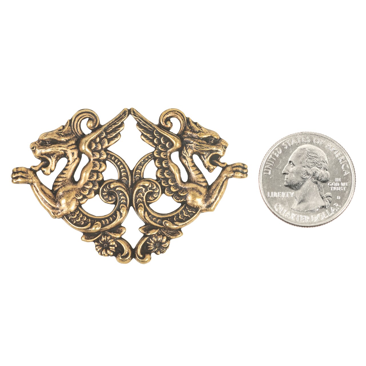 Antiqued Brass Vintage Double Winged Griffin Pendant - One - AB-P40